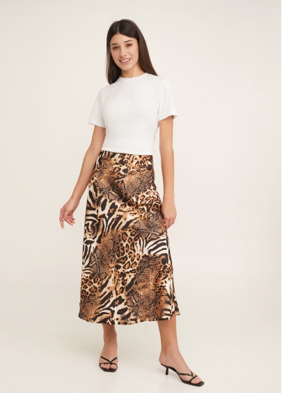 Шелковая юбка с анималистическим принтом SAVANNA SKIRT 8503/050 animal orange (оранжевый)