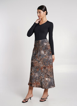 Шелковая юбка с анималистическим принтом SAVANNA SKIRT 8503/050 leopard grey (серый)