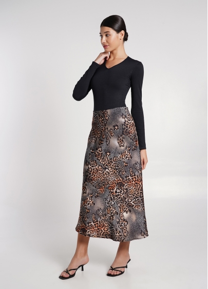 Шелковая юбка с анималистическим принтом SAVANNA SKIRT 8503/050 leopard grey (серый)