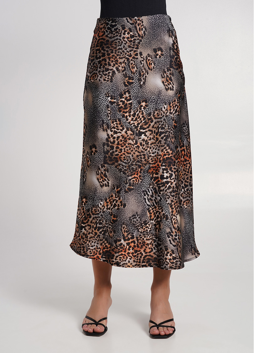 Шелковая юбка с анималистическим принтом SAVANNA SKIRT 8503/050 leopard grey (серый)