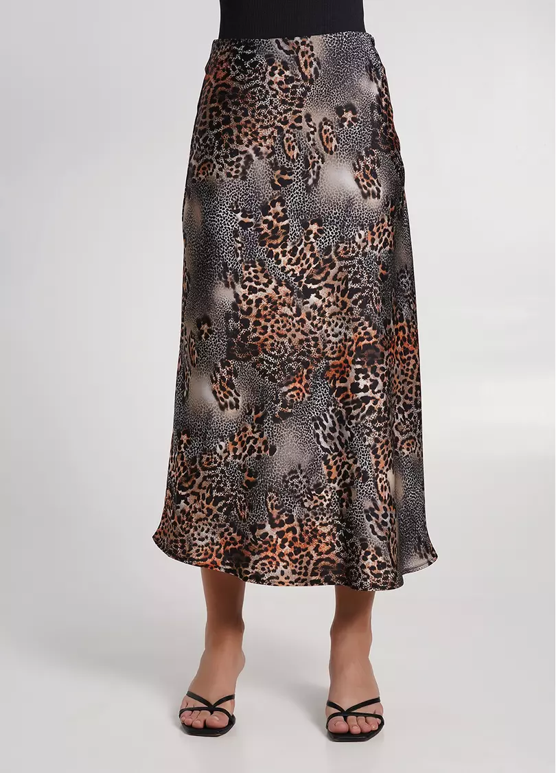 Шелковая юбка с анималистическим принтом SAVANNA SKIRT 8503/050 leopard grey (серый)