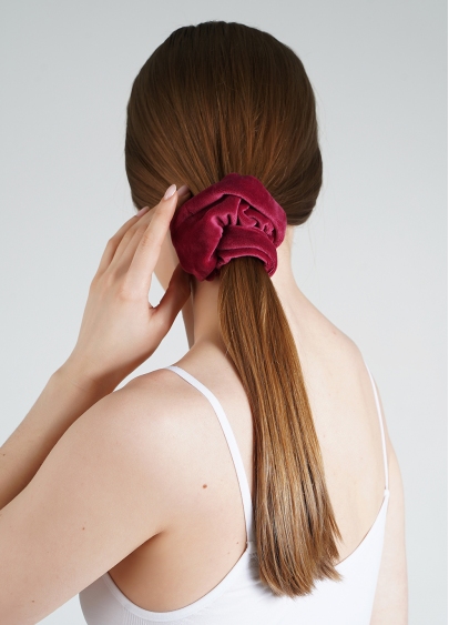 Велюрова резинка для волосся скранч SOFT WINTER elastic burgundi (бордовий)