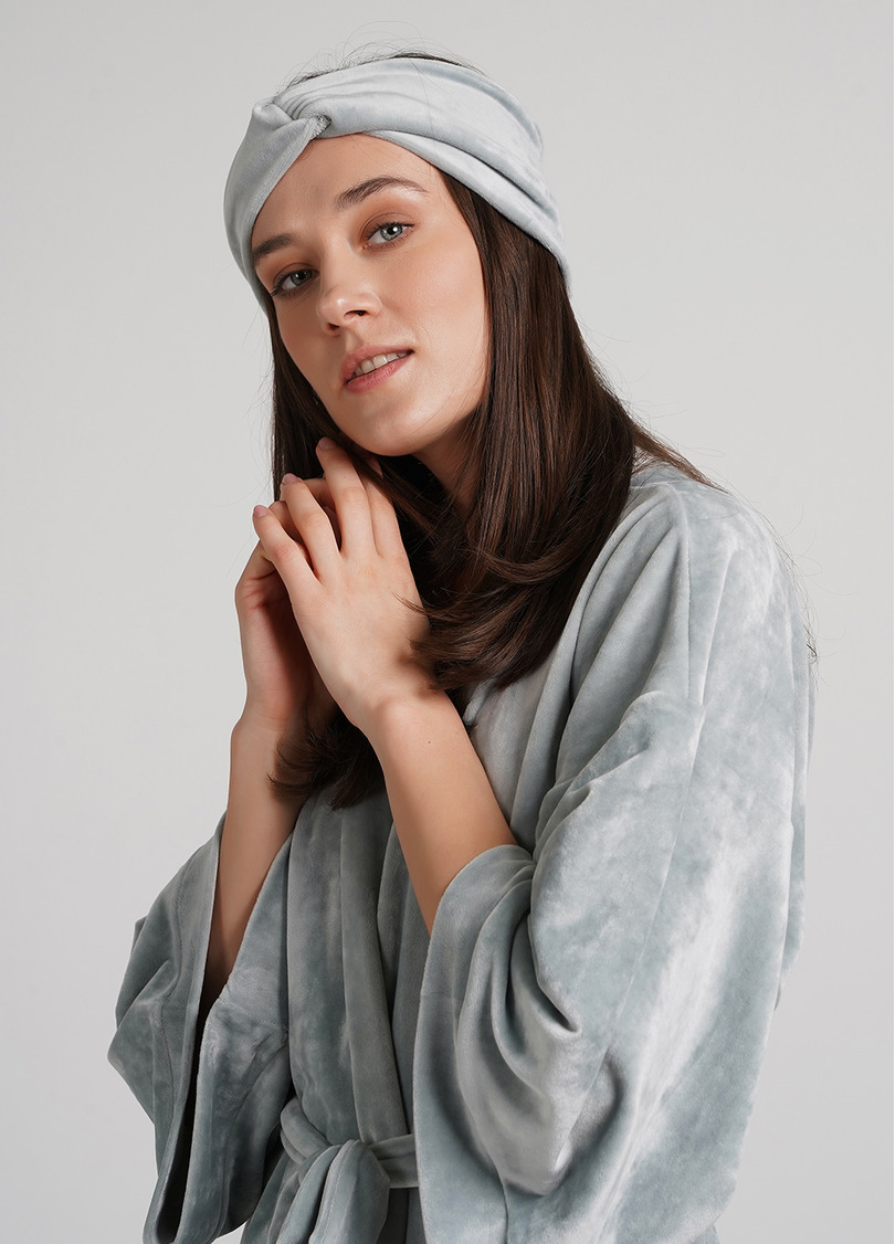 Велюрова пов'язка на голову SOFT WINTER grey (сірий)