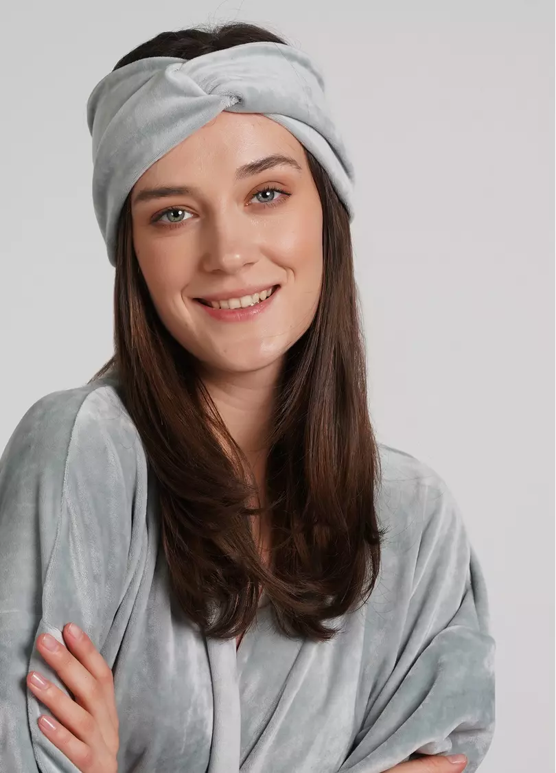 Велюрова пов'язка на голову SOFT WINTER grey (сірий)