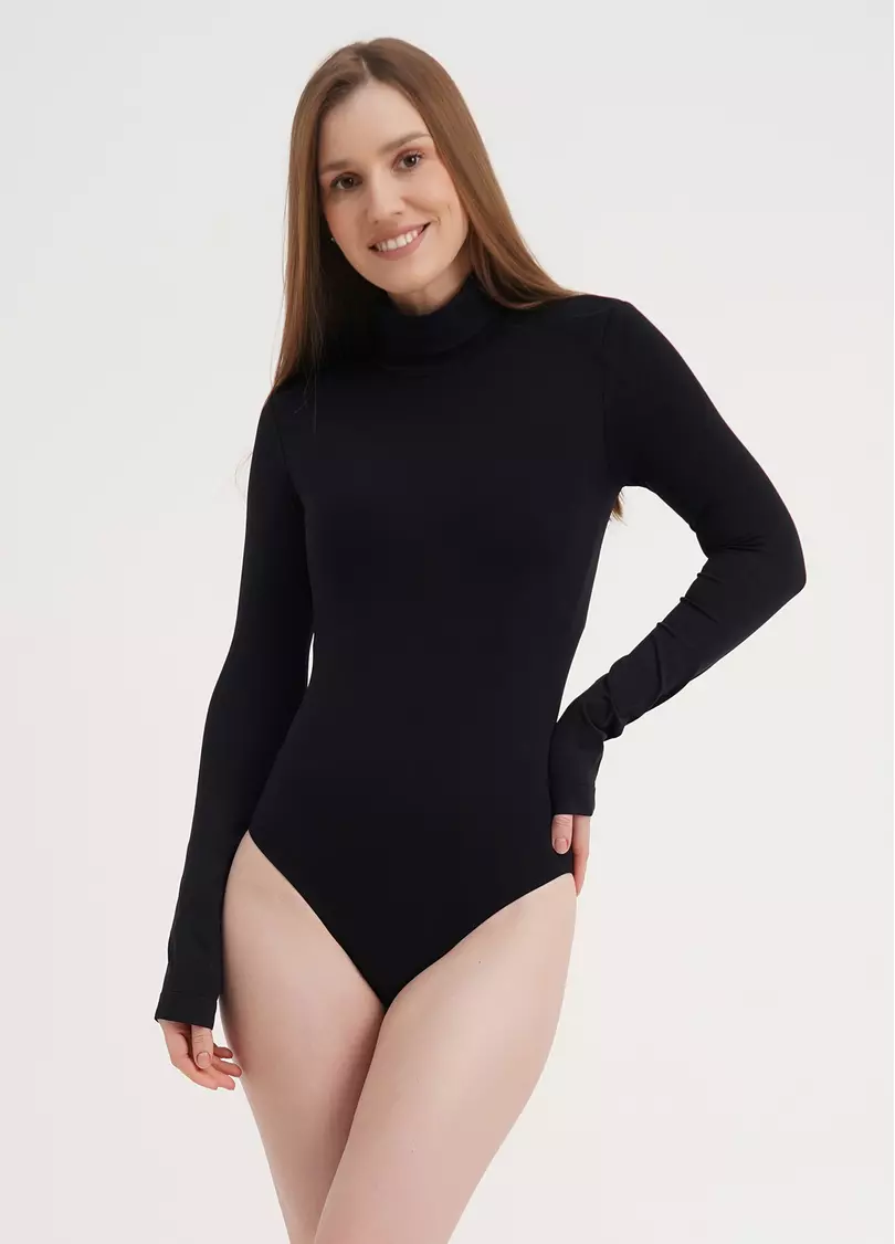 Бесшовное боди с высоким воротом BODY DOLCEVITA MANICA LUNGA (черный)