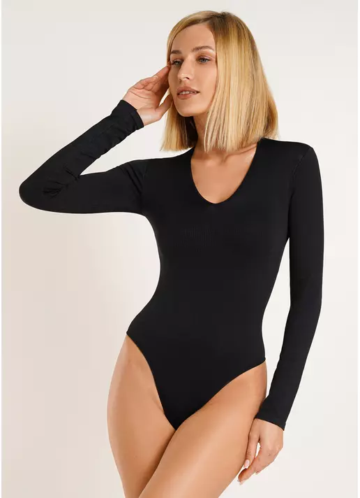 Безшовне боді в рубчик BODY LONG SLEEVE RIB black (чорний)