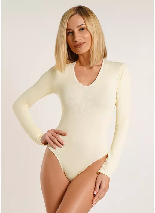 Безшовне боді в рубчик BODY LONG SLEEVE RIB vanilla (жовтий)