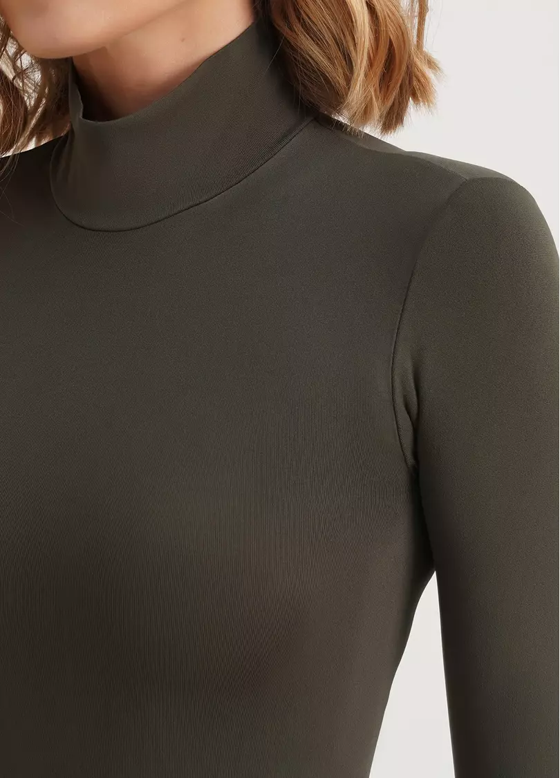 Боди бесшовное с низким воротом BODY LUPETTO MANICA LUNGA (хаки)