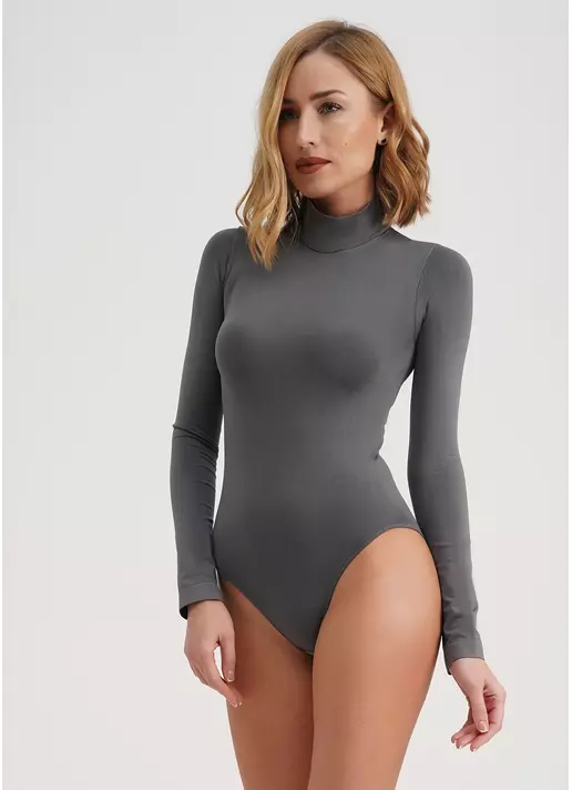 Боді безшовне з низьким коміром BODY LUPETTO MANICA LUNGA poppy seed (сірий)