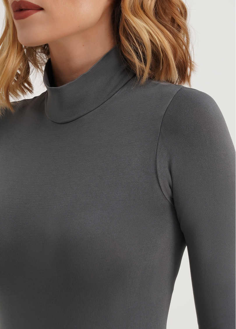 Боді безшовне з низьким коміром BODY LUPETTO MANICA LUNGA poppy seed (сірий)