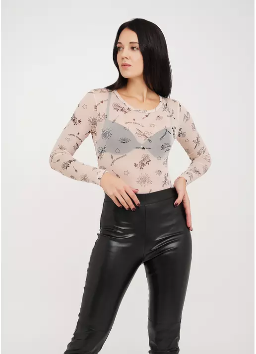 Боді з візерунком тату сітка Tatoo 3102/07 beige tatoo (бежевий)