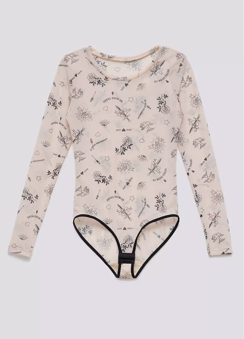 Боди с узором тату сетка Tatoo 3102/07 beige tatoo (бежевый)