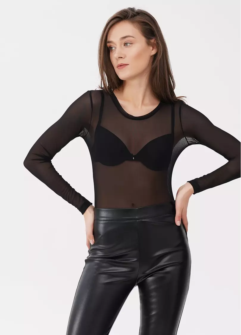 Боди с длинным рукавом сетка Tatoo 3102/07 black (черный)