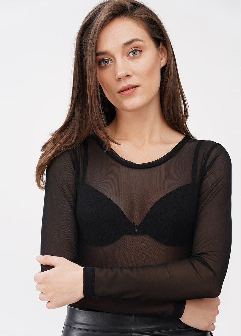 Боди с длинным рукавом сетка Tatoo 3102/07 black (черный)