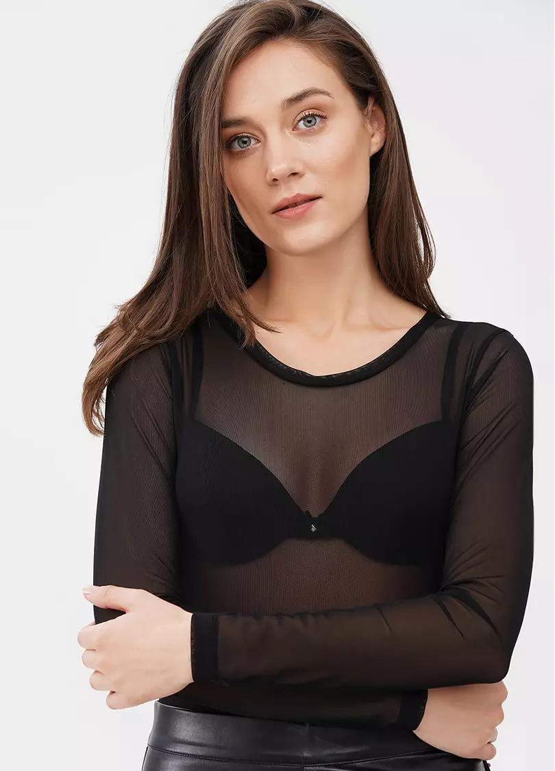 Боди с длинным рукавом сетка Tatoo 3102/07 black (черный)