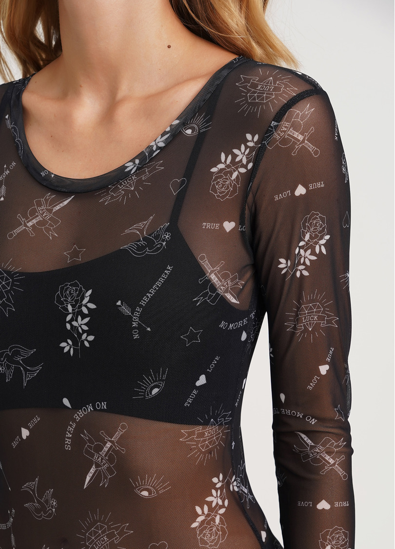 Боді з візерунком тату сітка Tatoo 3102/07 black tattoo (чорний)