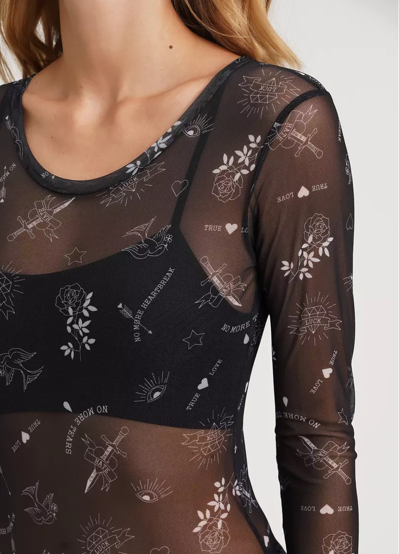 Боди с узором тату сетка Tatoo 3102/07 black tattoo (черный)