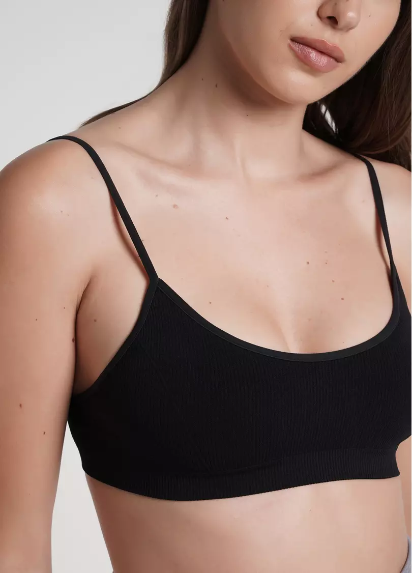 Топ на бретелях в рубчик CAMI TOP RIB black (черный)