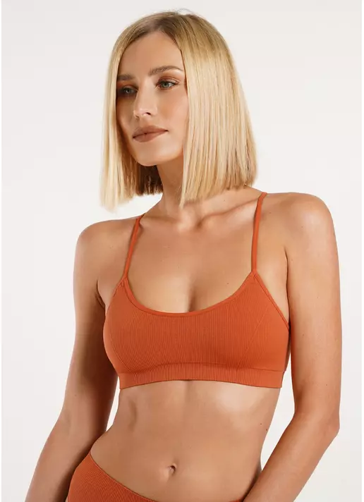 Топ на бретелях в рубчик CAMI TOP RIB burnt sienna (помаранчевий)