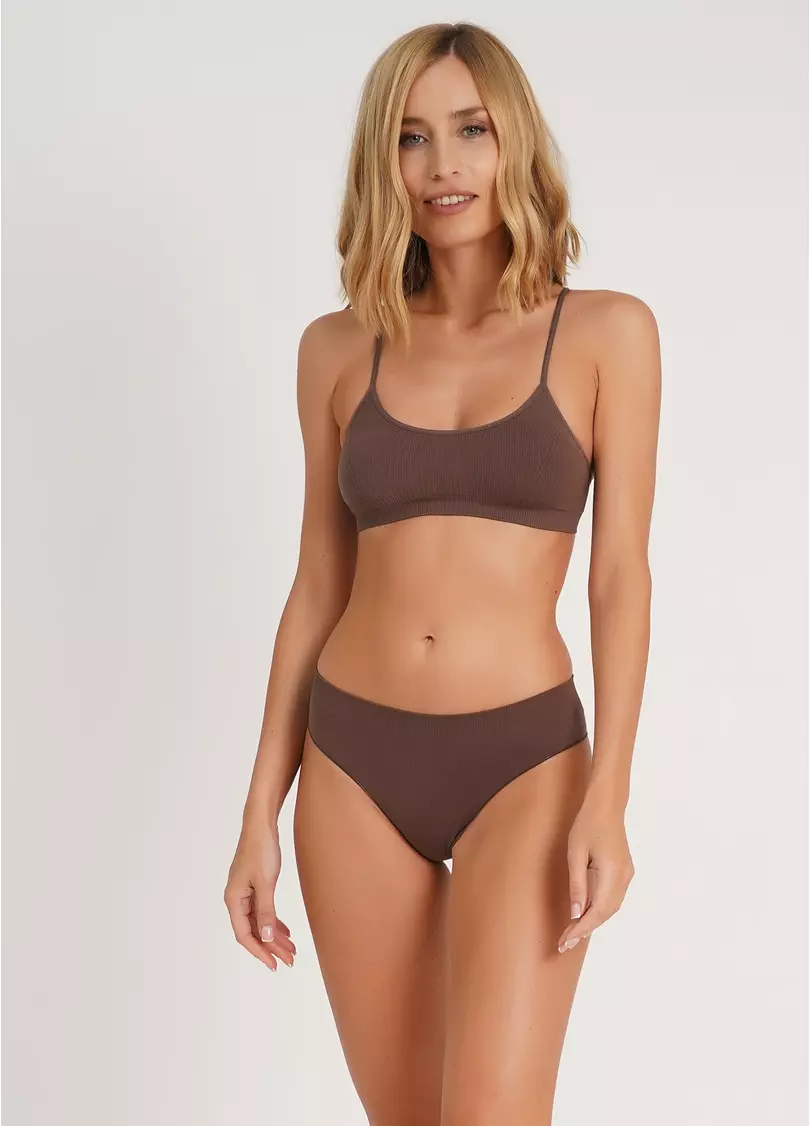 Топ на бретелях в рубчик CAMI TOP RIB deep taupe (коричневый)