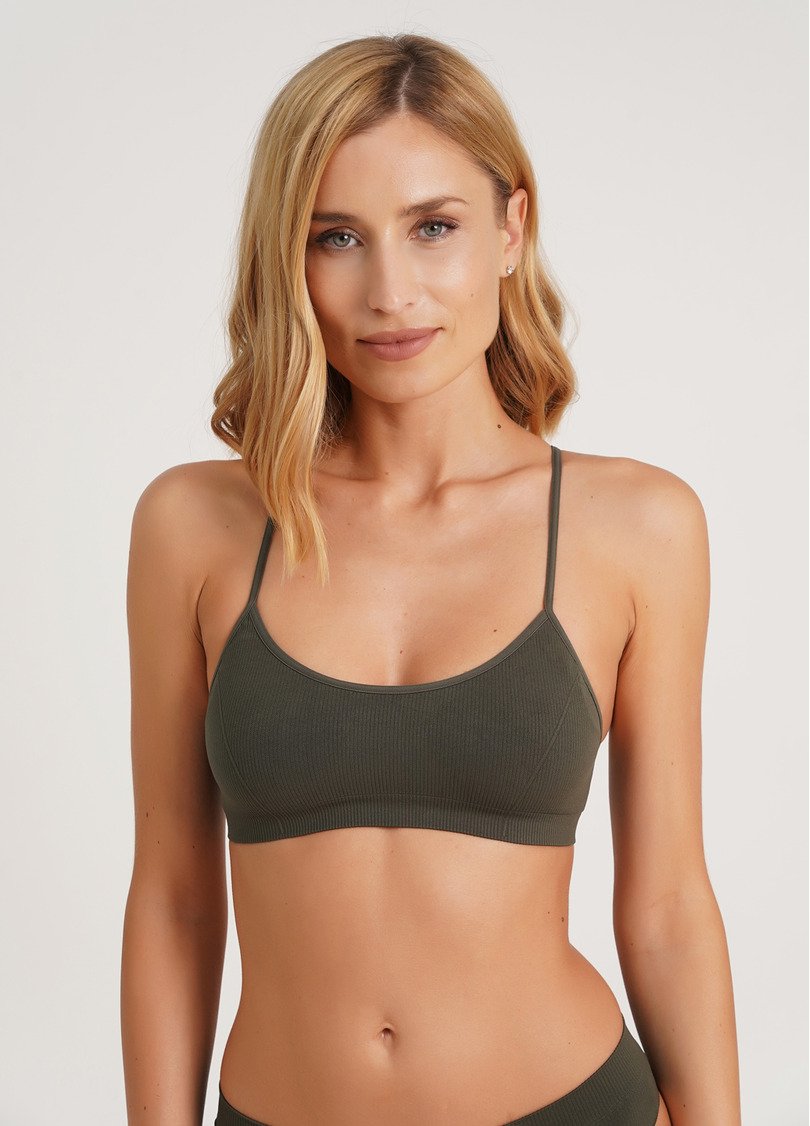 Топ на бретелях в рубчик CAMI TOP RIB khaki (хаки)