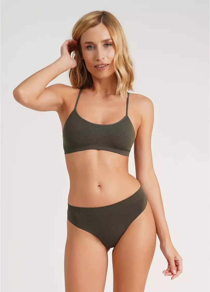 Топ на бретелях в рубчик CAMI TOP RIB khaki (хаки)