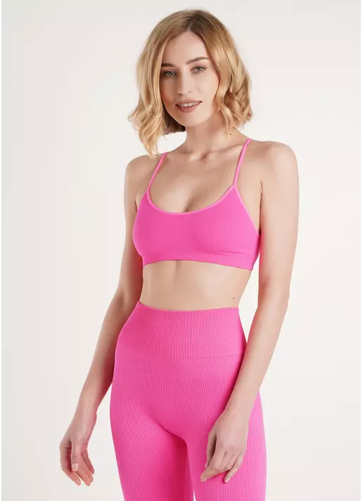 Топ на бретелях в рубчик CAMI TOP RIB pink neon (неоновий рожевий)