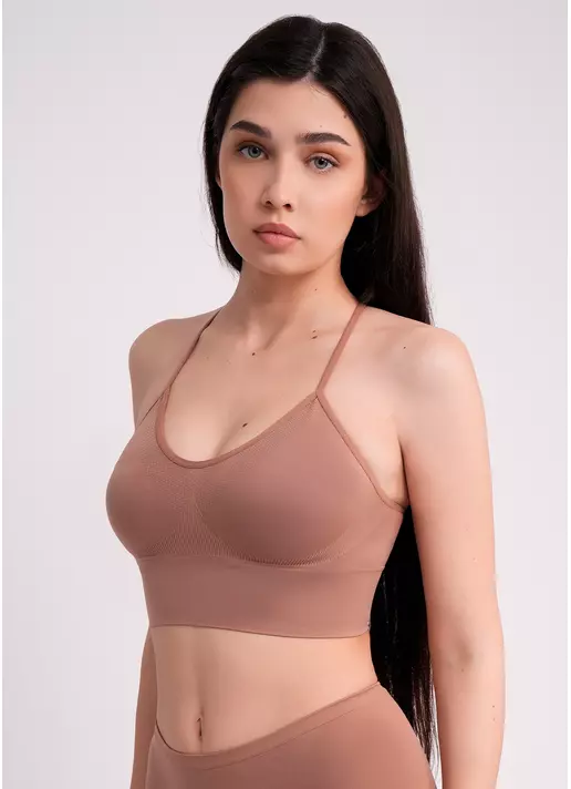 Безшовний топ з боковою підтримкою FLEX TOP mokko (коричневий)