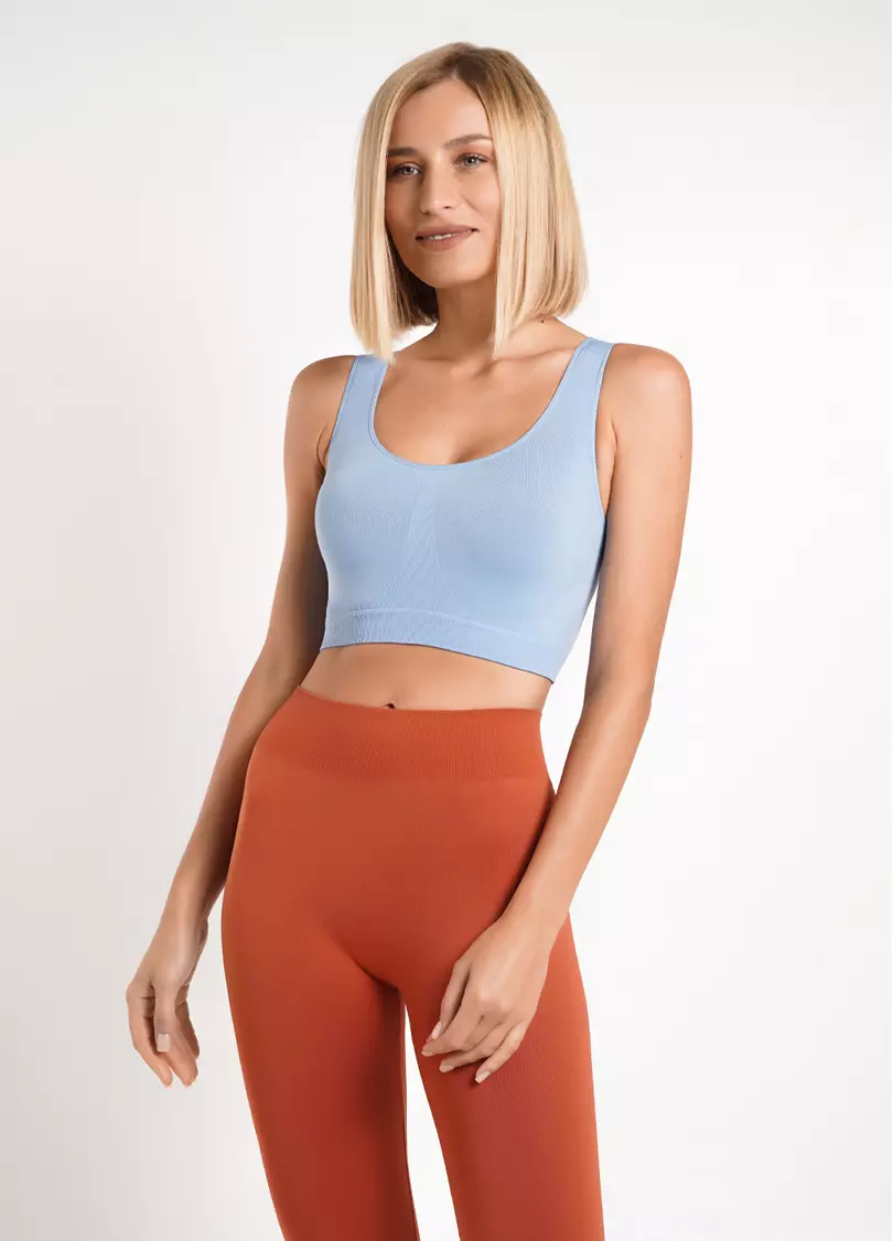 Бесшовный топ на широких бретелях TANK TOP lacecap hydrangea (голубой)