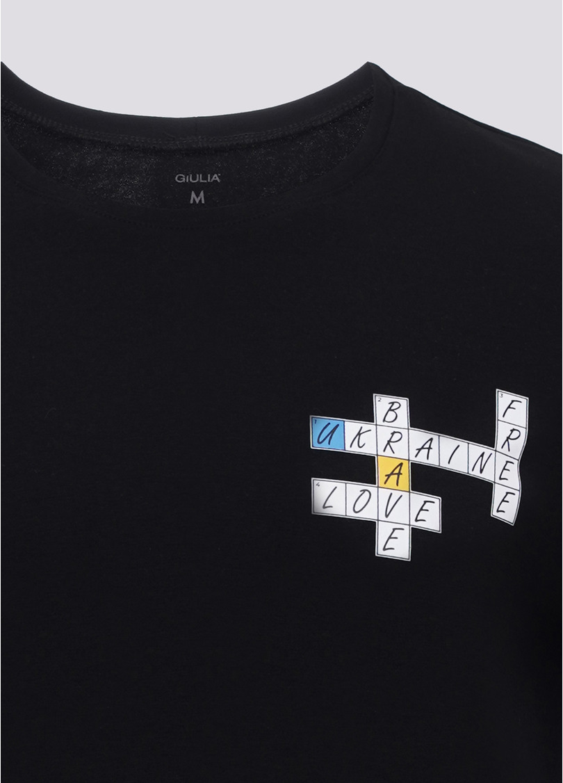 Мужская футболка с принтом "Love. Ukraine. Brave. Free." Adam print 49/409/010 black/crossword (черный)