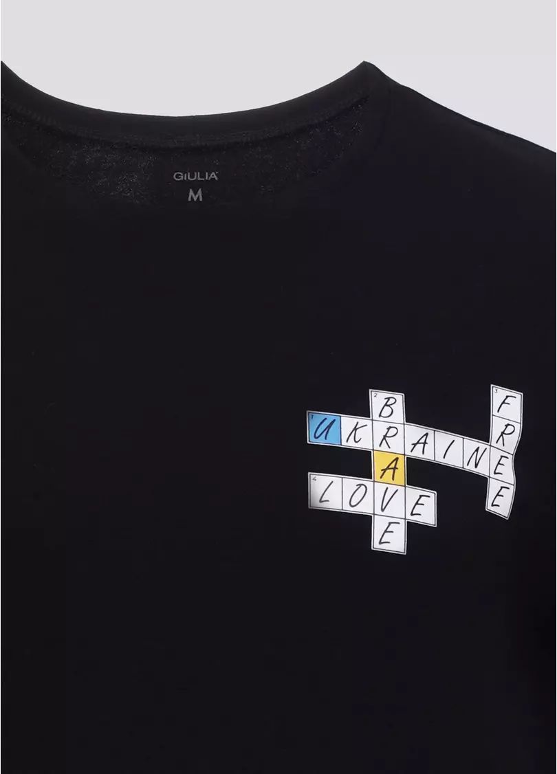 Мужская футболка с принтом "Love. Ukraine. Brave. Free." Adam print 49/409/010 black/crossword (черный)