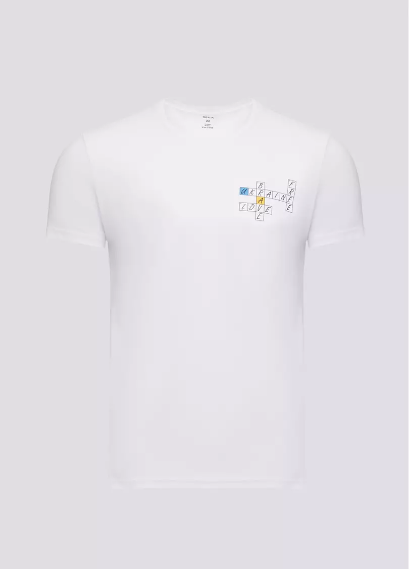 Мужская футболка с принтом "Love. Ukraine. Brave. Free." Adam print 49/409/010 white/crossword (белый)