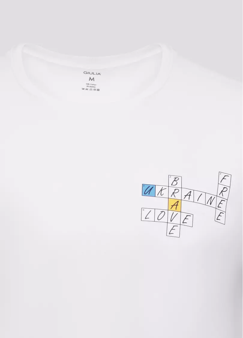 Мужская футболка с принтом "Love. Ukraine. Brave. Free." Adam print 49/409/010 white/crossword (белый)