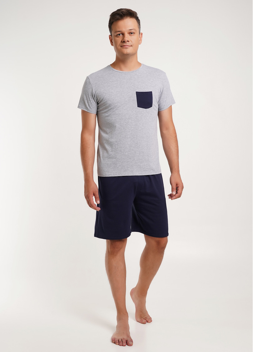 Чоловіча піжама з бавовни COMFORT LIFE 9601/010 grey melange/navy (сірий/синій)