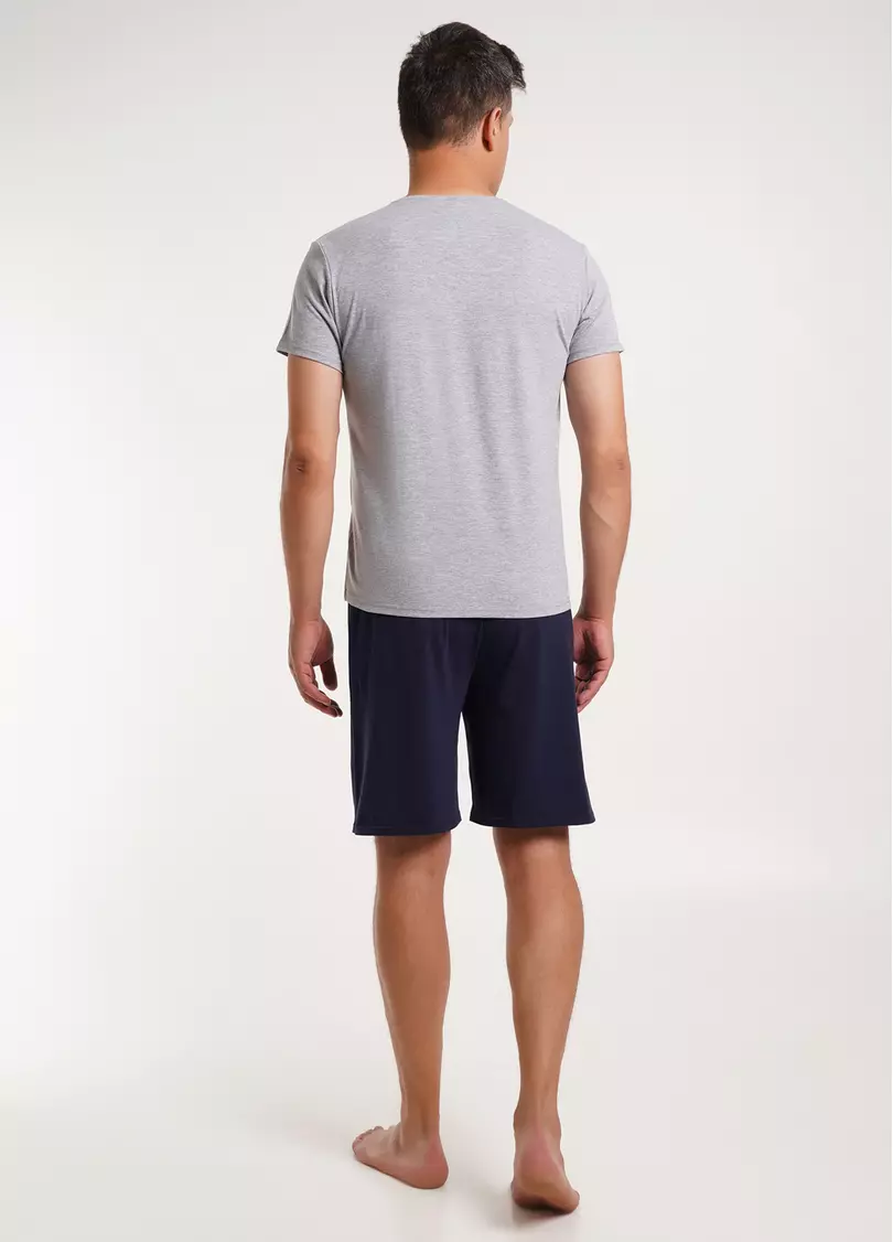 Мужская пижама из хлопка COMFORT LIFE 9601/010 grey melange/navy (серый/синий)