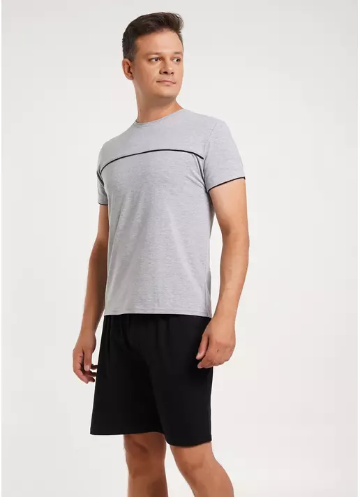 Мужская пижама хлопковая COMFORT LIFE 9602/010 grey melange/black (серый/черный)
