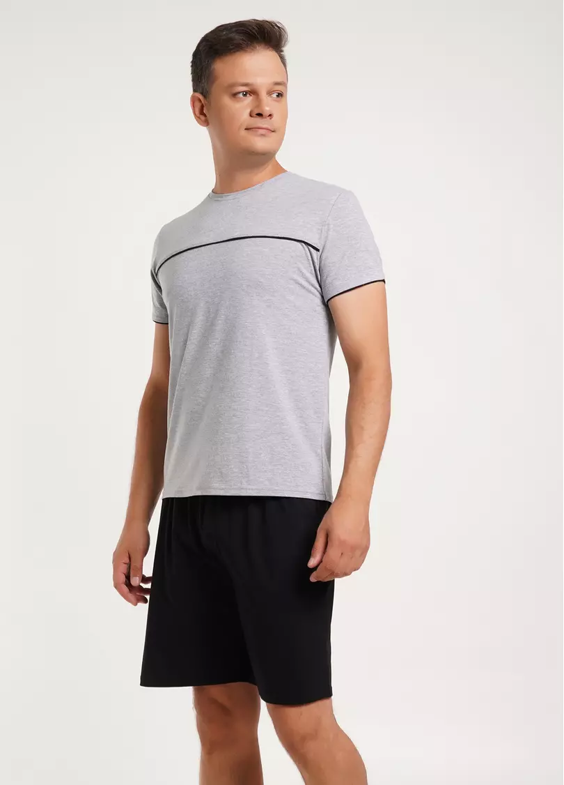 Мужская пижама хлопковая COMFORT LIFE 9602/010 grey melange/black (серый/черный)