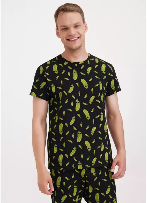 Футболка мужская с принтом огурцы COUNTRY PRINT 4601/010 black/cucumbers (черный)