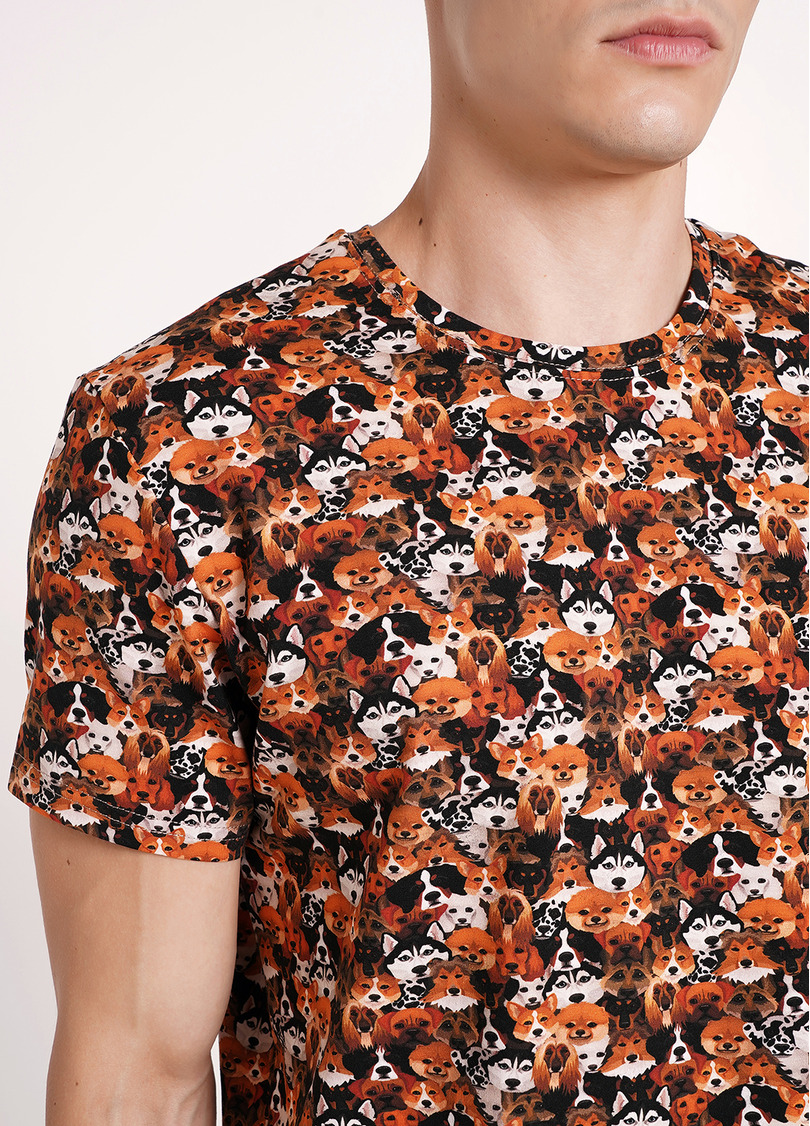 Футболка мужская в принт собачки FUNKY DOGS 4601/010 dog (оранжевый)