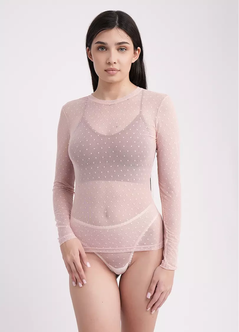 Лонгслів з сітки в горох AIR MESH 7001/070 pale pink (рожевий)