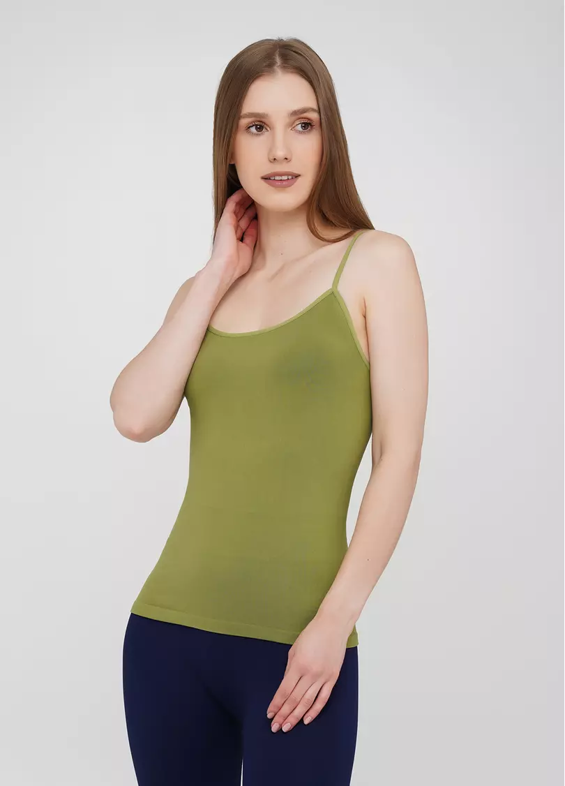 Майка на тонких бретелях безшовна CAMISOLE COLOR olive branch (зелений)