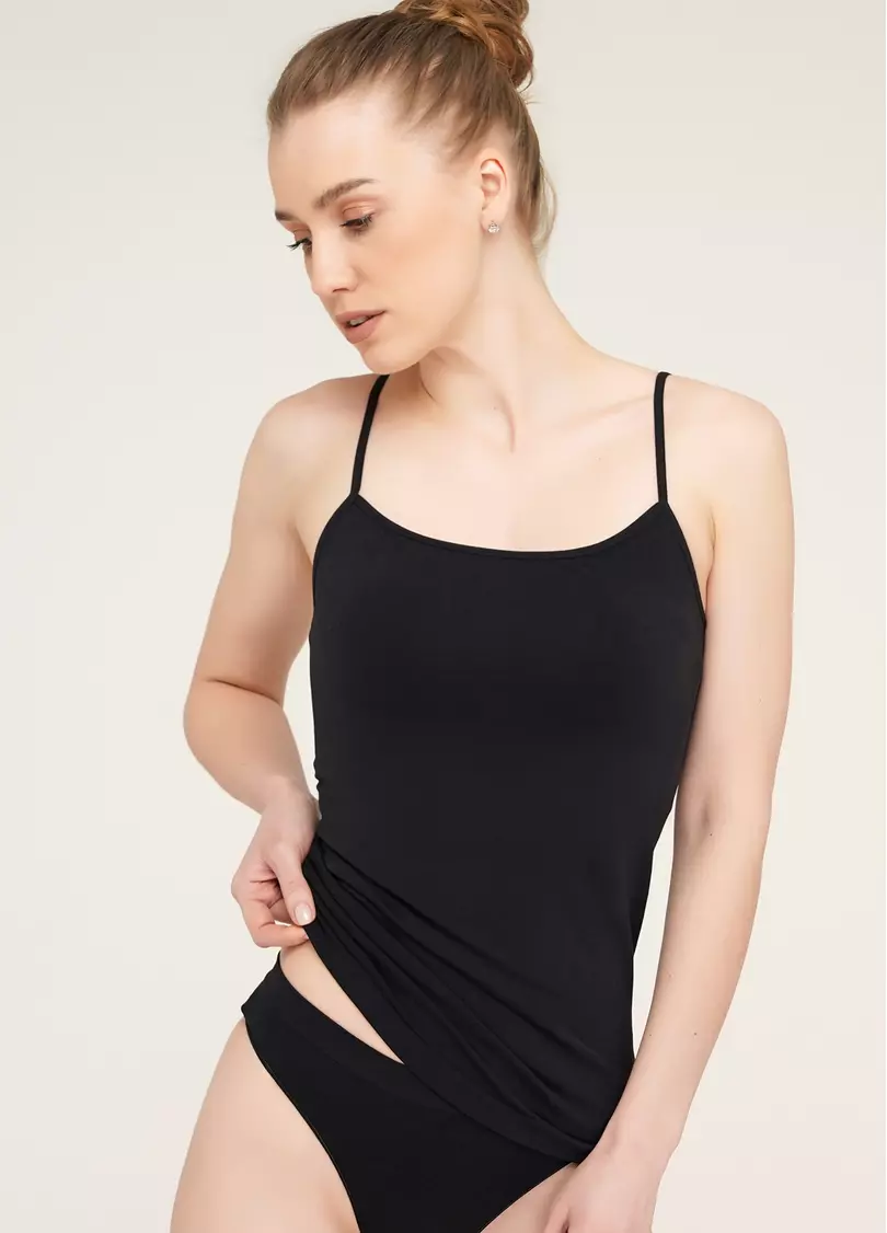 Безшовна майка на тонких бретелях CAMISOLE (чорний)