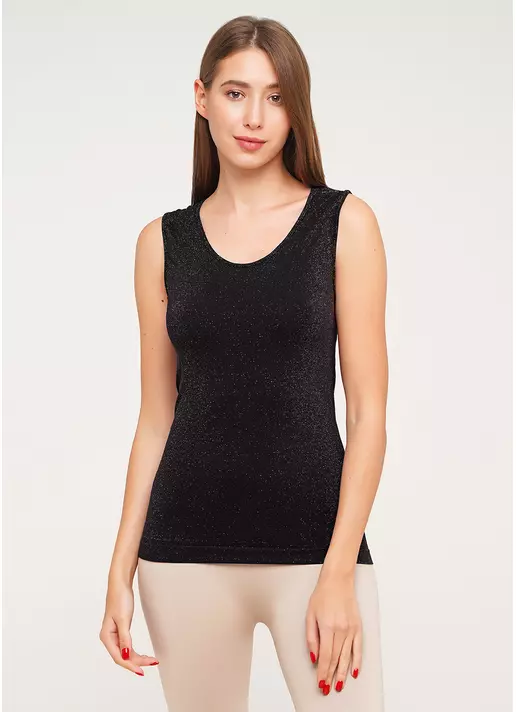 Бесшовная майка женская с люрексом CANOTTA LUREX 01 nero (черный)