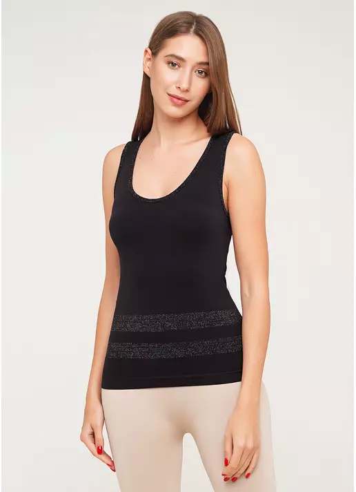 Майка женская с полосками из люрекса CANOTTA LUREX 02 (черный)