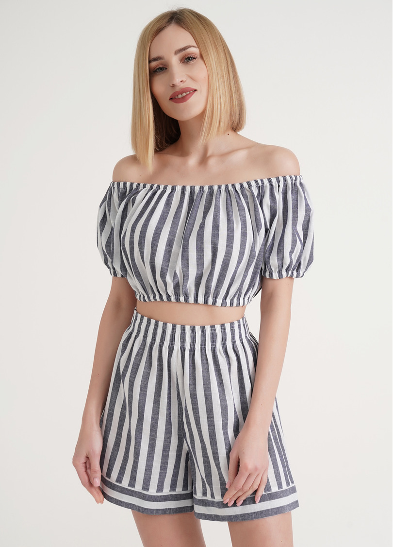 Кроп-блуза объемная CRUISE 4106/220 white/blue stripe (белый/синий)