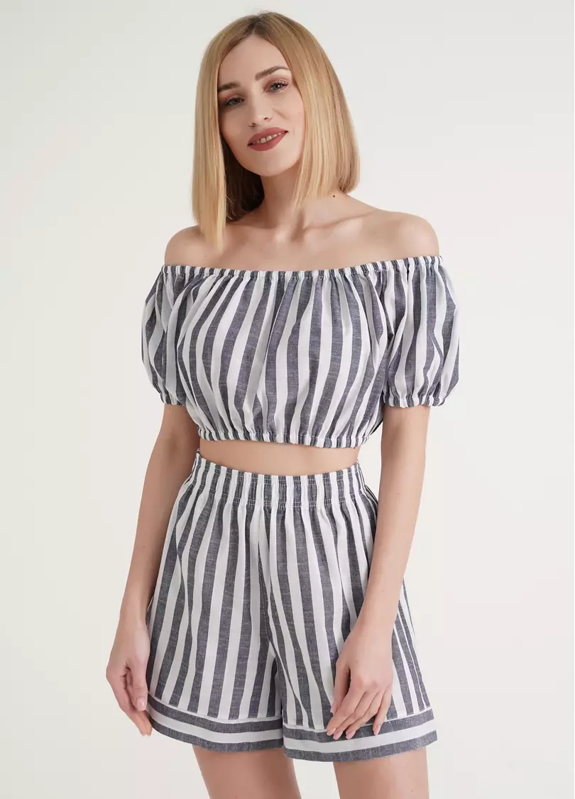 Кроп-блуза об'ємна CRUISE 4106/220 white/blue stripe (білий/синій)