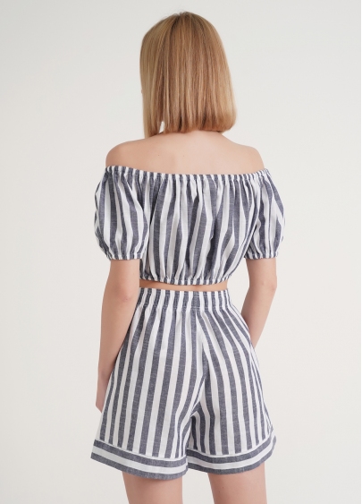 Кроп-блуза объемная CRUISE 4106/220 white/blue stripe (белый/синий)