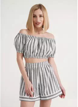 Кроп-блуза объемная CRUISE 4106/220 white/green stripe (белый/зеленый)