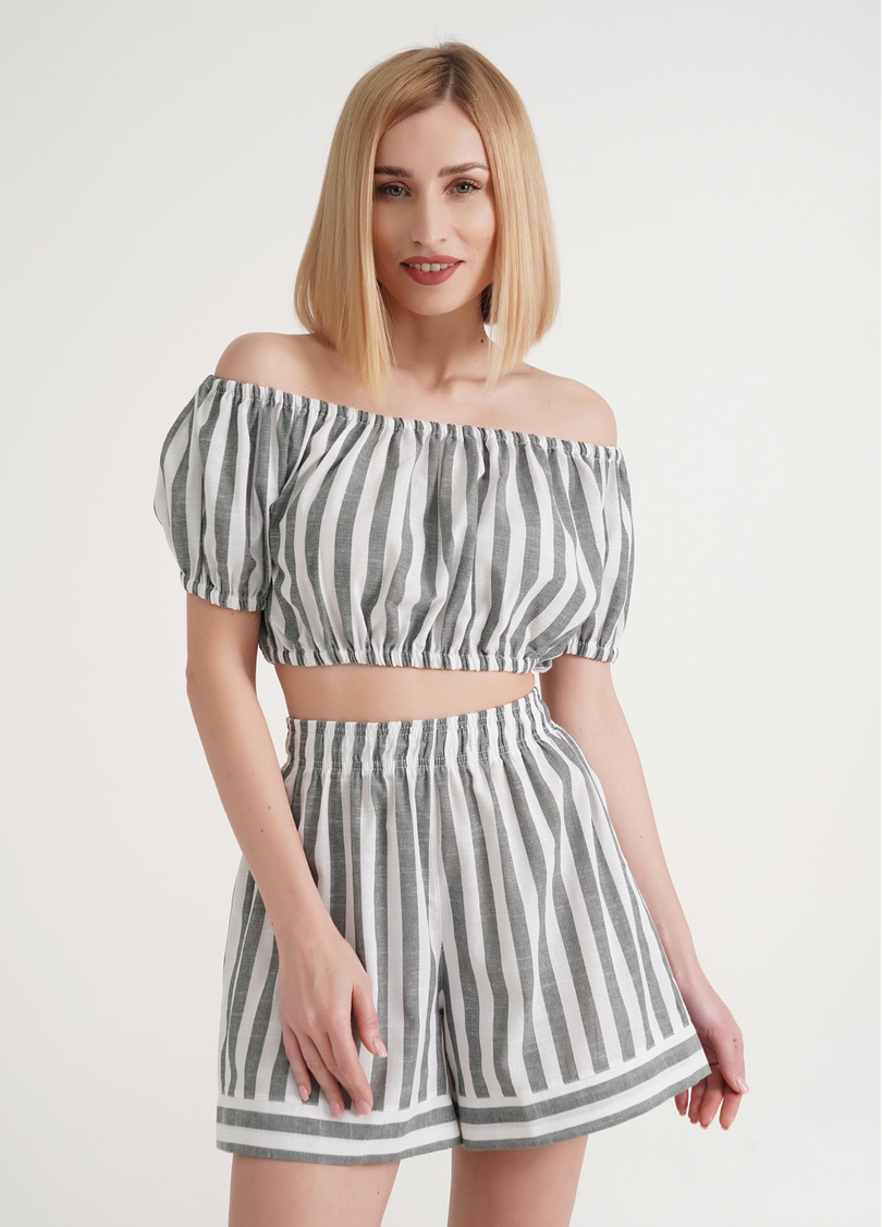 Кроп-блуза объемная CRUISE 4106/220 white/green stripe (белый/зеленый)