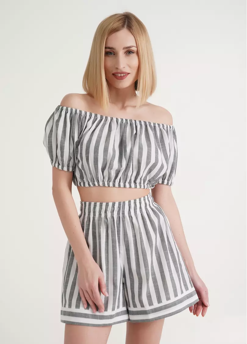 Кроп-блуза объемная CRUISE 4106/220 white/green stripe (белый/зеленый)